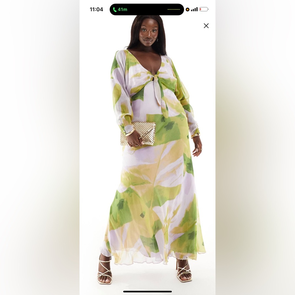 ASOS Green and Yellow Tie Front Maxi Dress